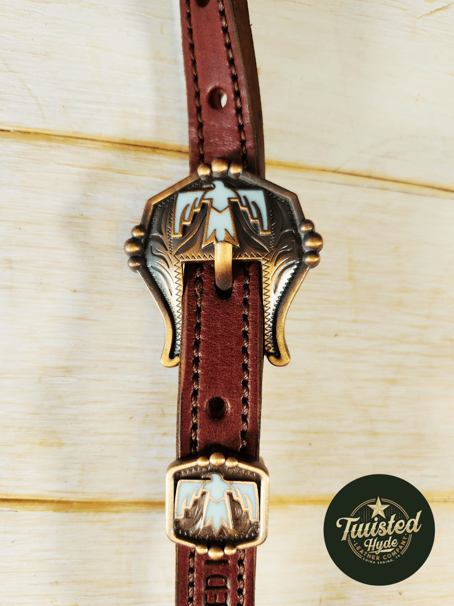 Tack Set English Bridle Thunderbird white lace - Twisted Hyde Leather Co.