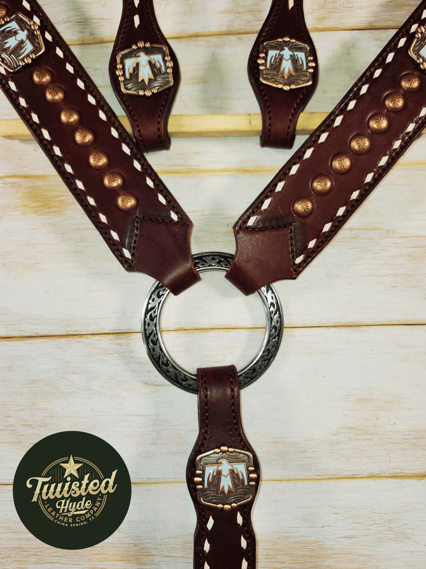 Tack Set English Bridle Thunderbird white lace - Twisted Hyde Leather Co.