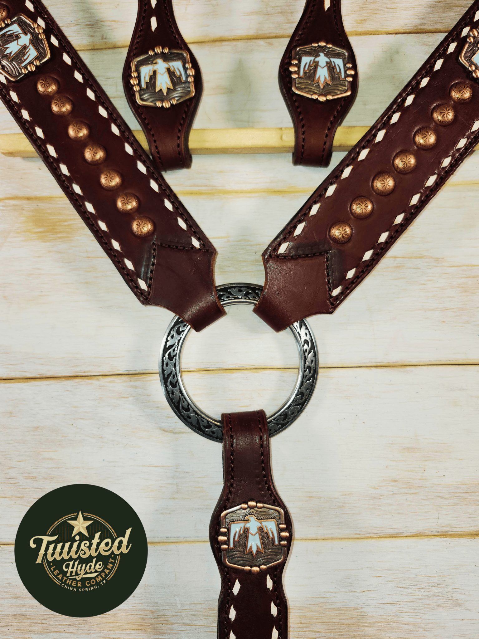 Tack Set English Bridle Thunderbird white lace - Twisted Hyde Leather Co.