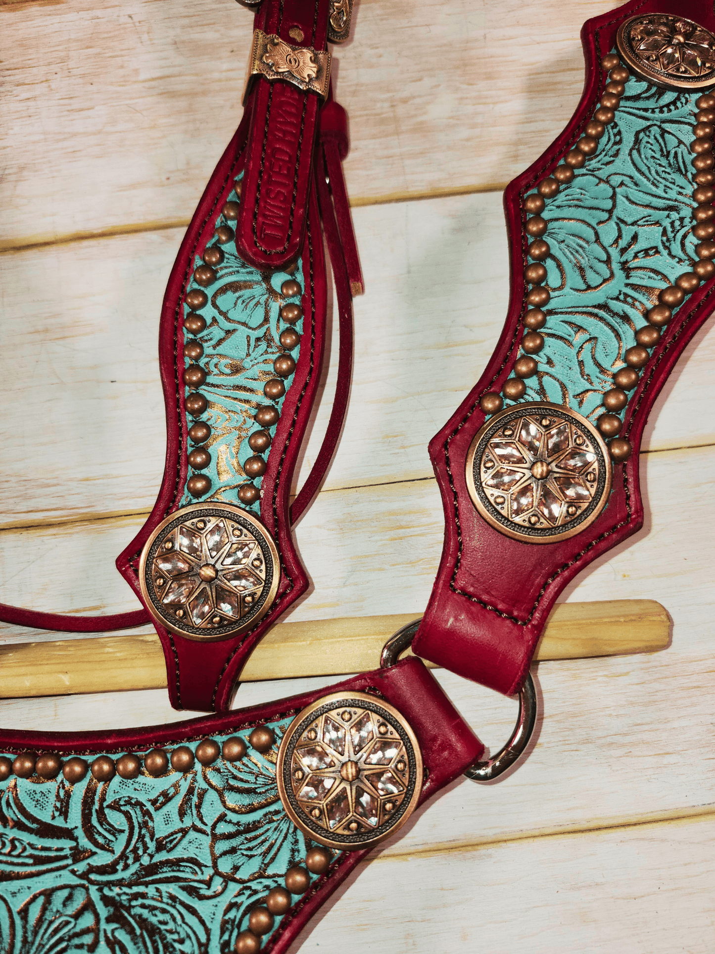 Teal and Burgundy Tack Set - Twisted Hyde Leather Co.