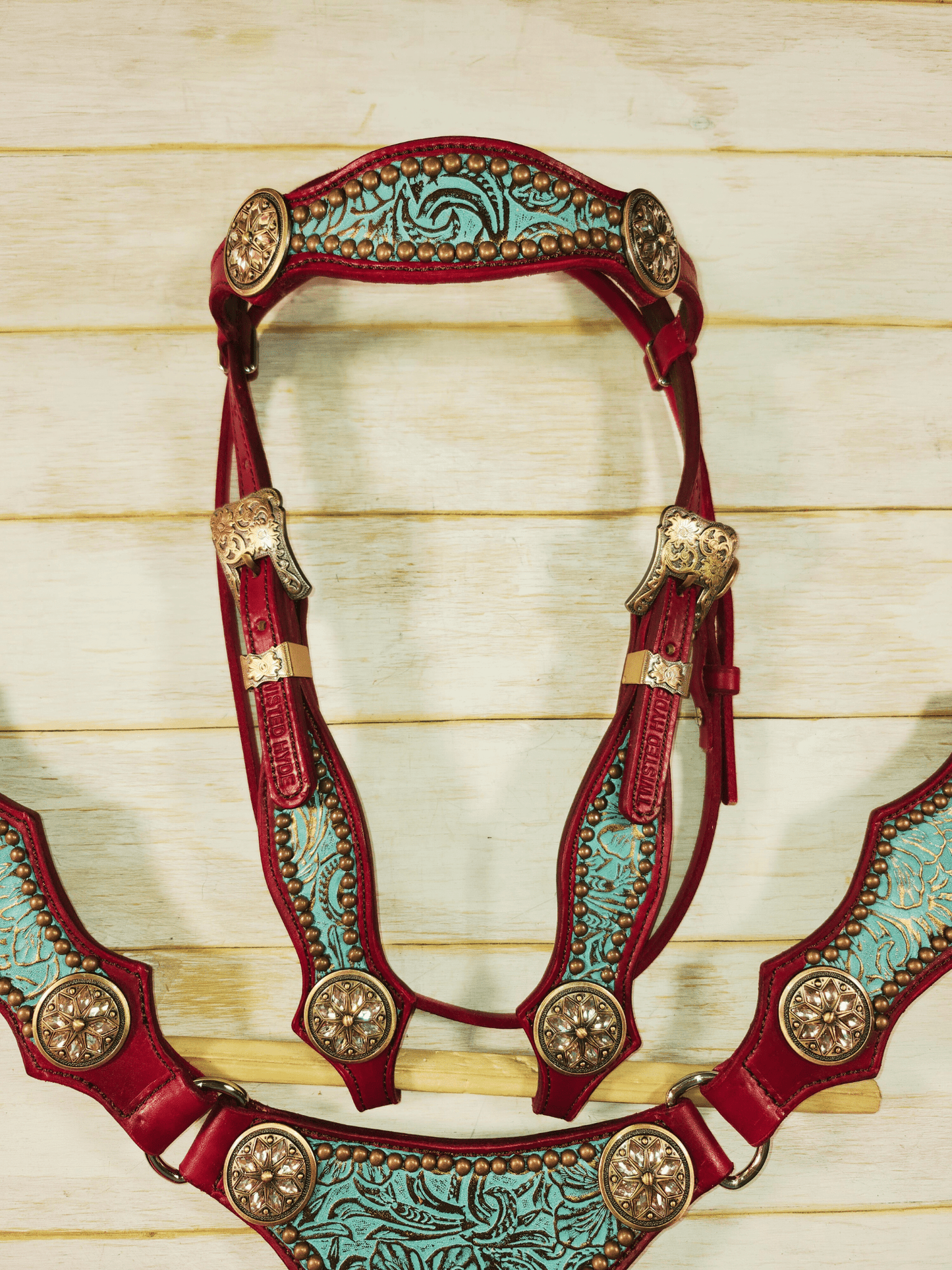 Teal and Burgundy Tack Set - Twisted Hyde Leather Co.