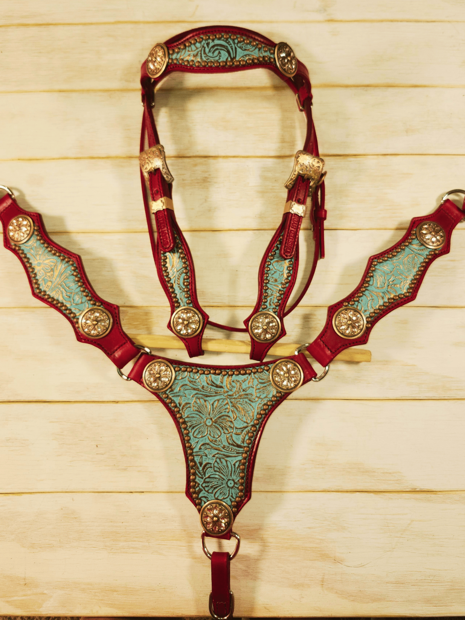 Teal and Burgundy Tack Set - Twisted Hyde Leather Co.