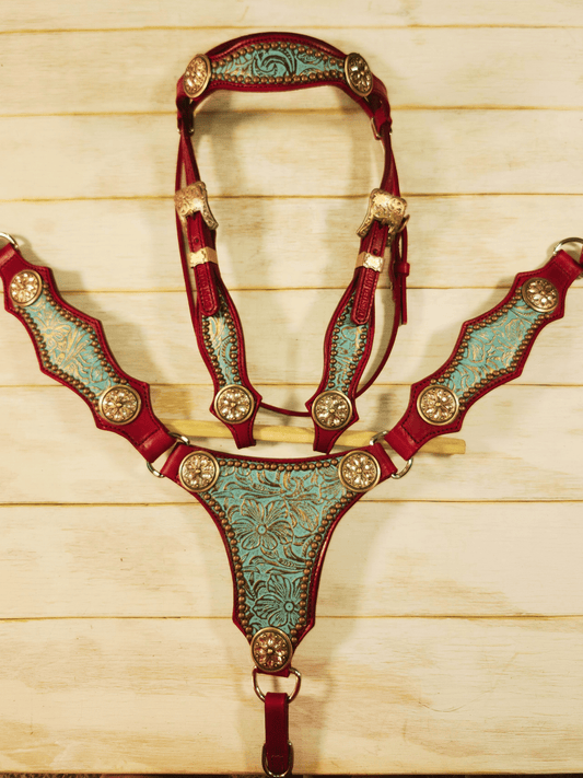 Teal and Burgundy Tack Set - Twisted Hyde Leather Co.