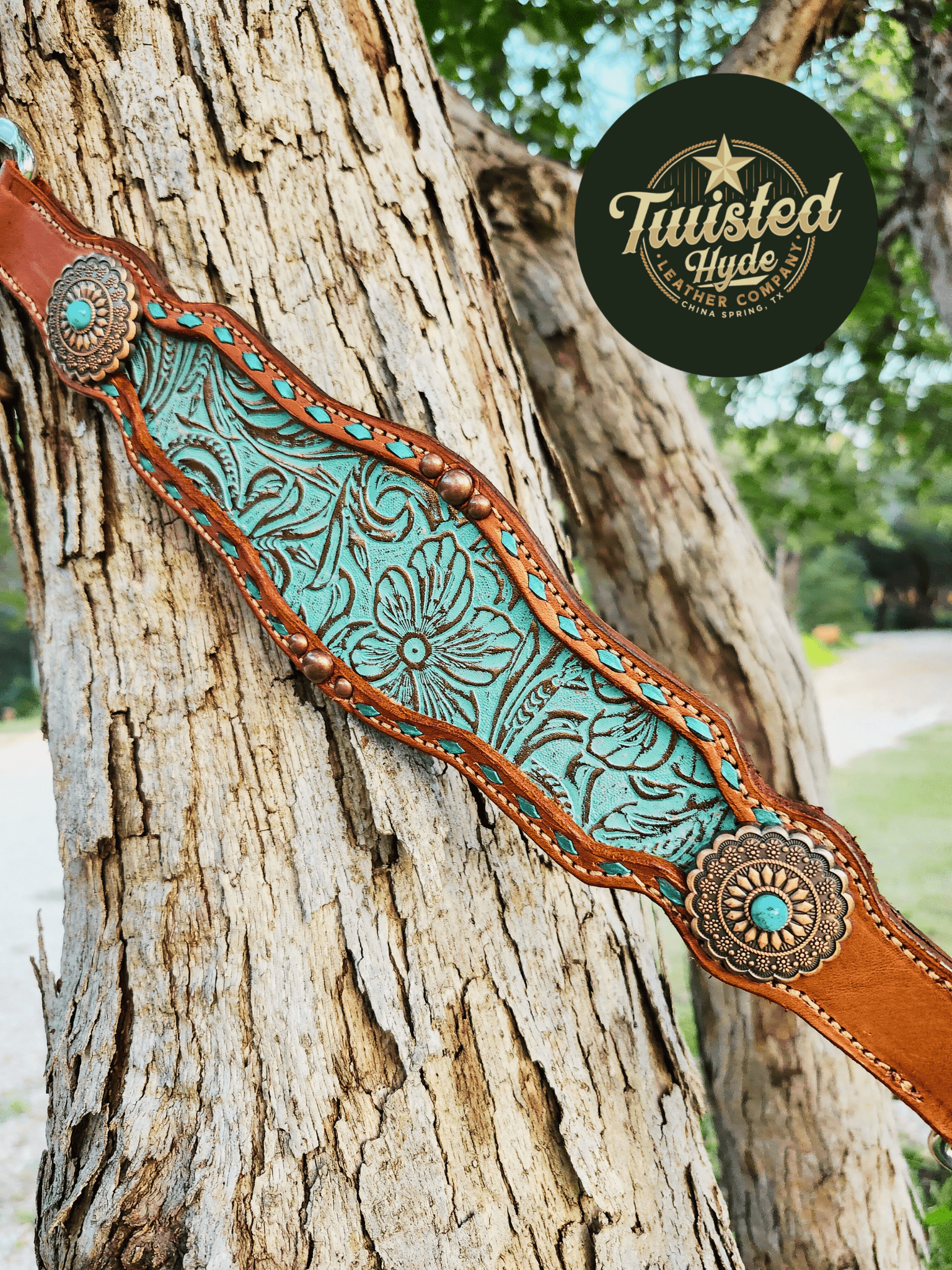 Teal Print Inlayed Tack Set - Twisted Hyde Leather Co.