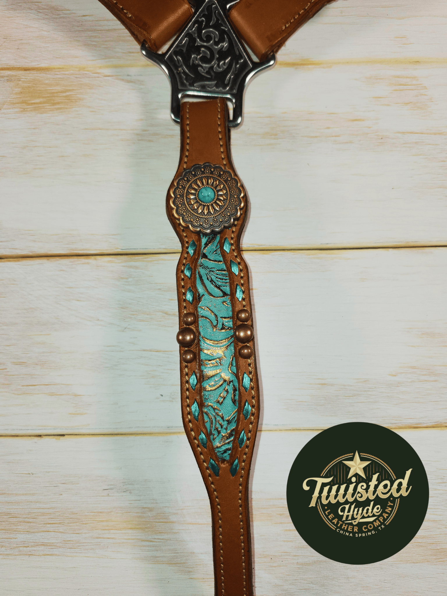 Teal Print Inlayed Tack Set - Twisted Hyde Leather Co.