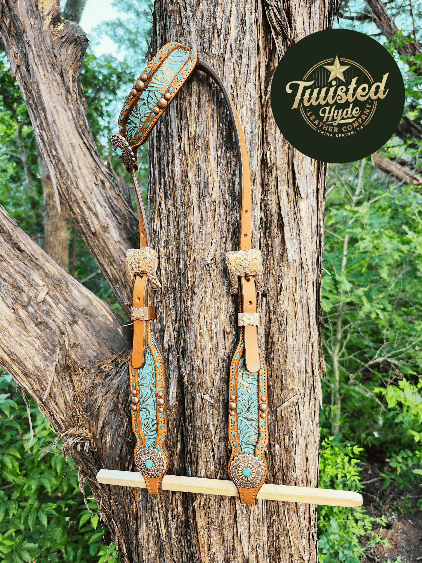 Teal Print Inlayed Tack Set - Twisted Hyde Leather Co.