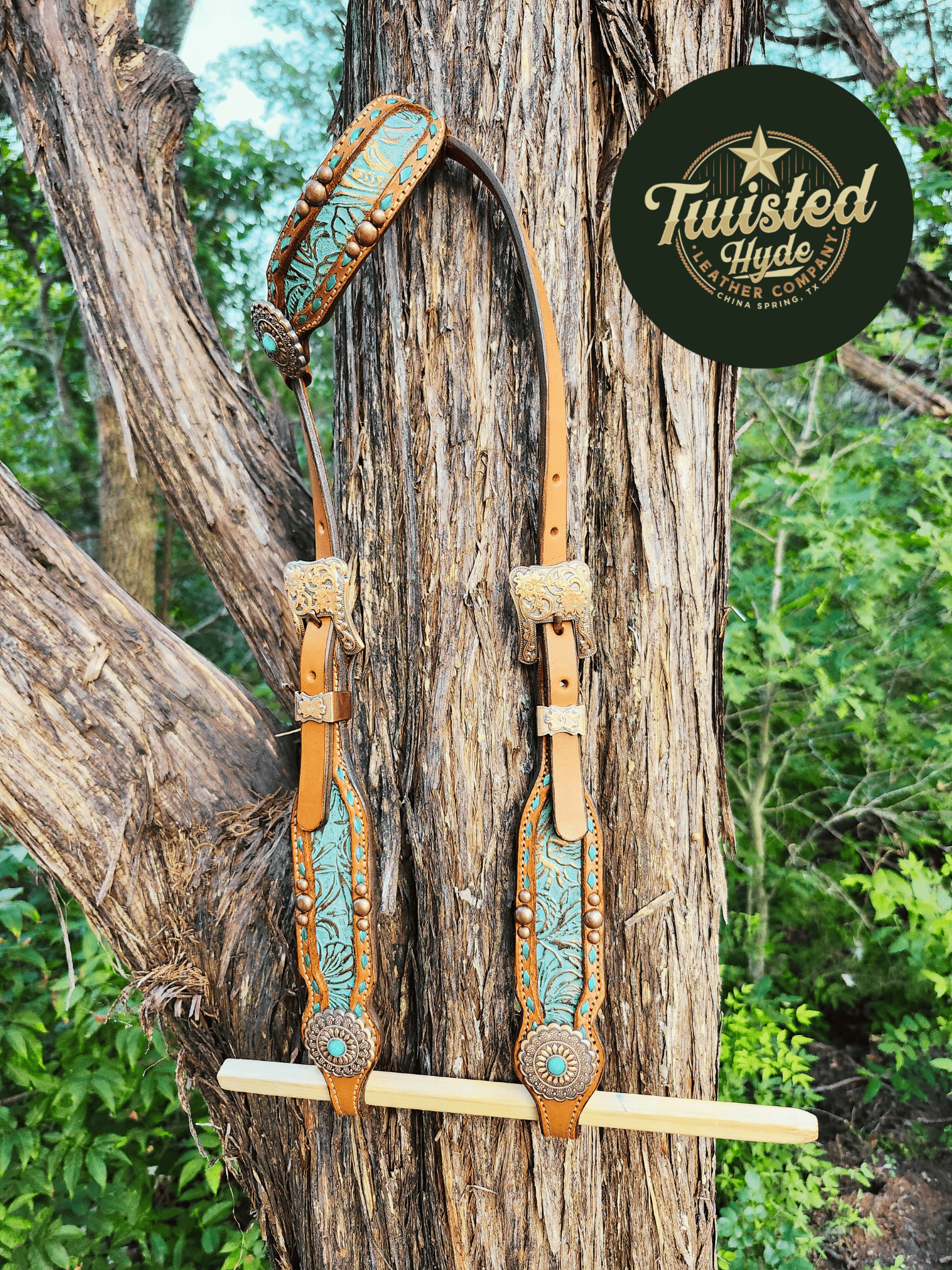 Teal Print Inlayed Tack Set - Twisted Hyde Leather Co.