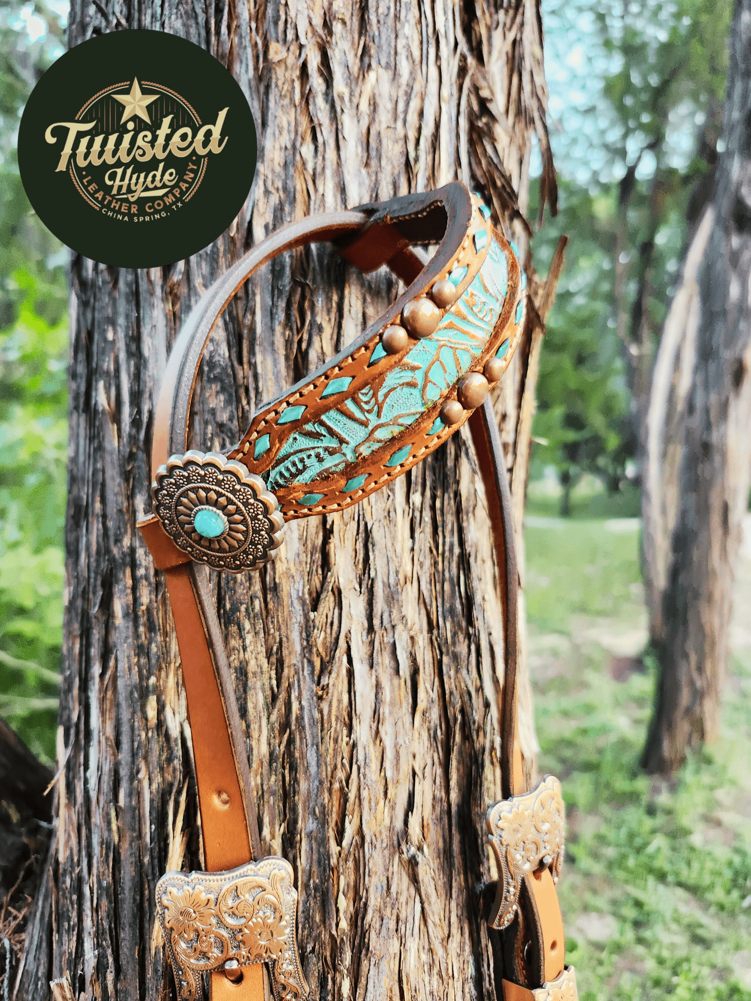 Teal Print Inlayed Tack Set - Twisted Hyde Leather Co.
