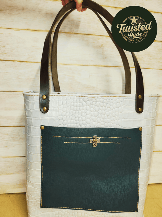 Tote Bag Seafoam Croc Print - Twisted Hyde Leather Co.