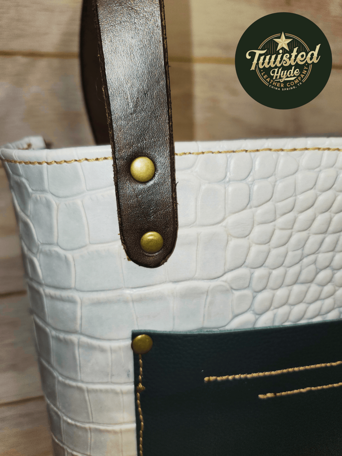 Tote Bag Seafoam Croc Print - Twisted Hyde Leather Co.