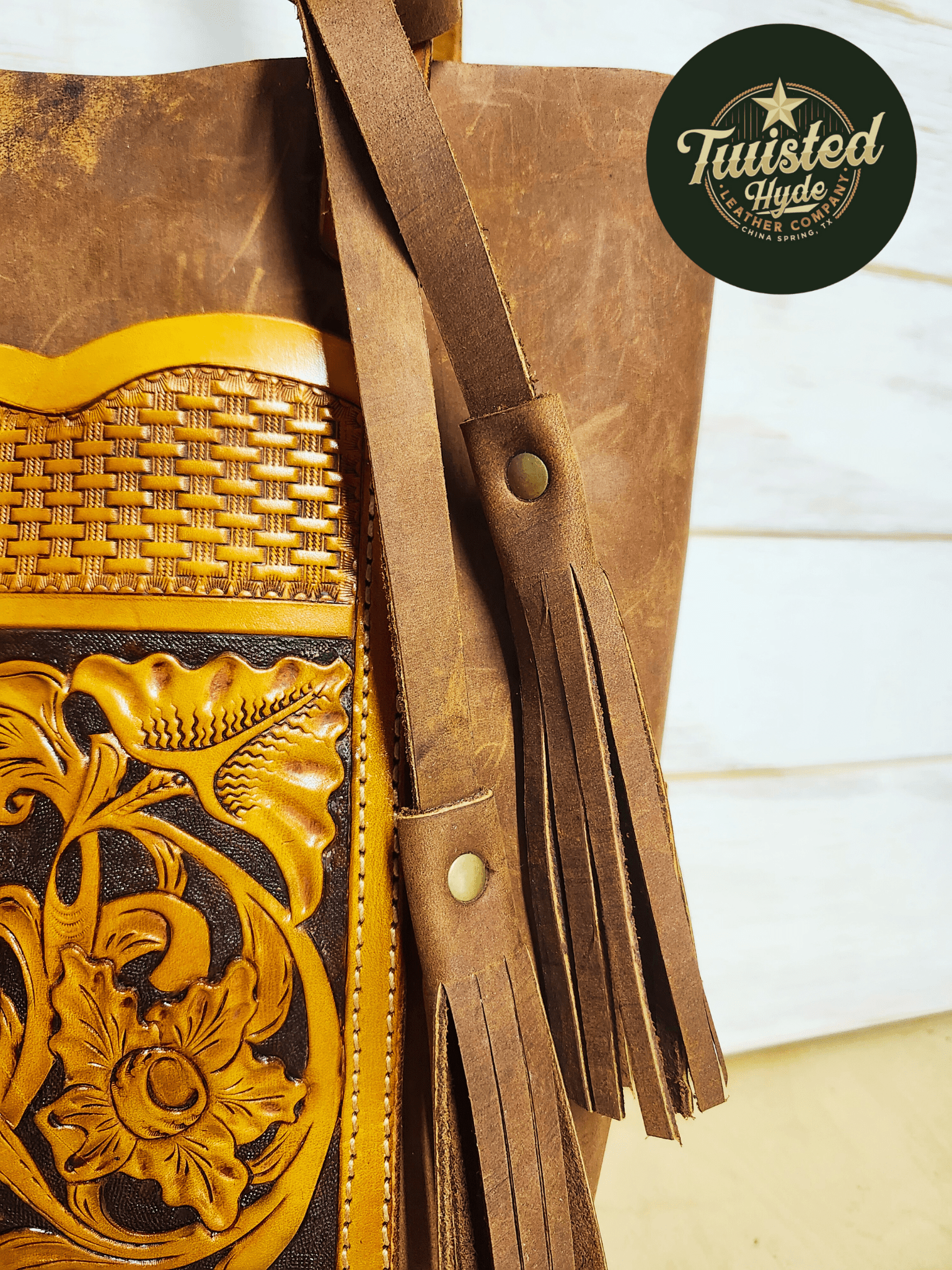 Tote Bag with Tooled Pocket - Twisted Hyde Leather Co.